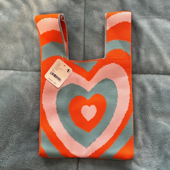 Free People Handbags - Free People Orange and Pink Heart Tote Bag